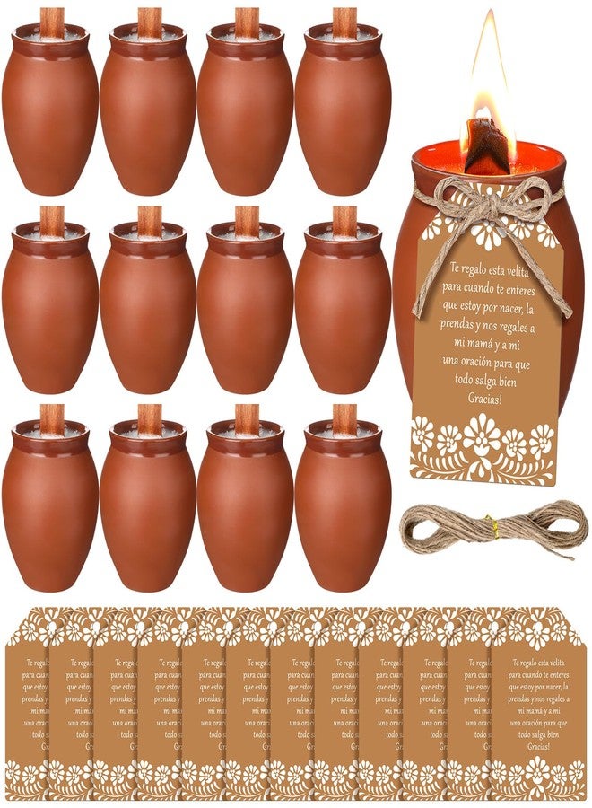 Conelist 12 Set 12 Set Cielito Lindo Party Decorations Baby Shower Candles Terracotta Mexican Recuerdos DIY Jar Candles with Gift Tags and Rope for Birthday Cinco De Mayo Fiesta (Brown) - Image 1